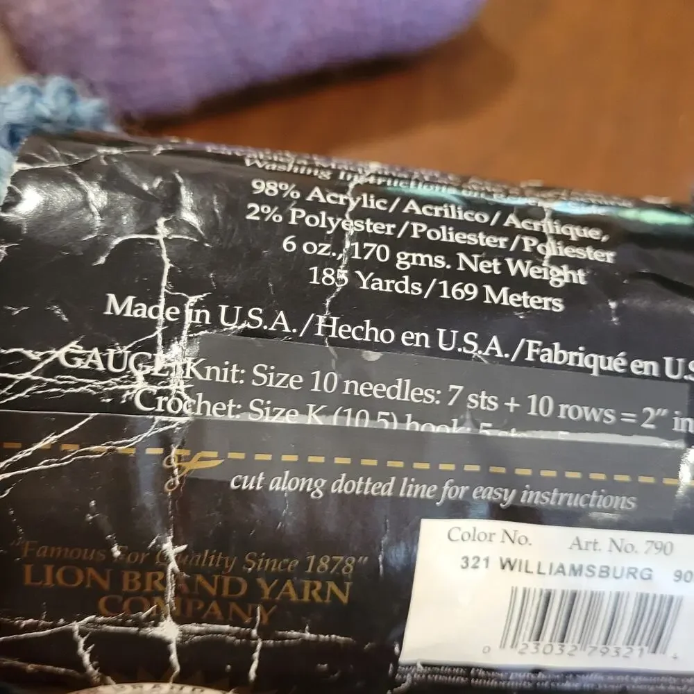 Set of 2 skeins Lion Brand Homespun Yarn  Blue and Lavender Bulky Acrylic New
